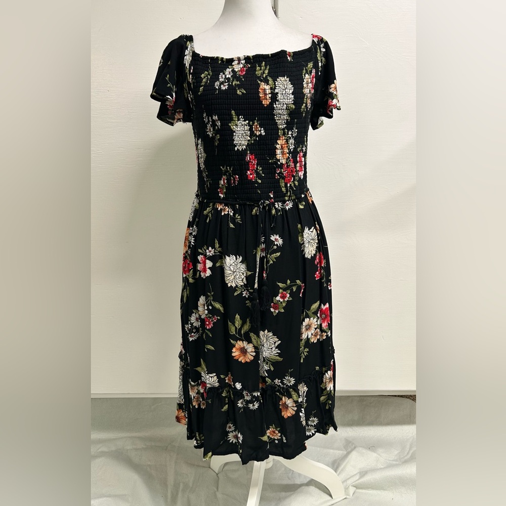 Xhilaration Black Floral Maxi Dress-Large